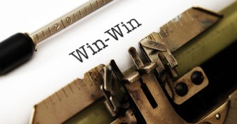 Win win text on typewriter